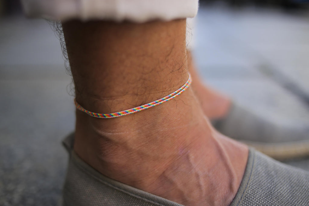 Cord anklet with clasp - Retro with silver clasp