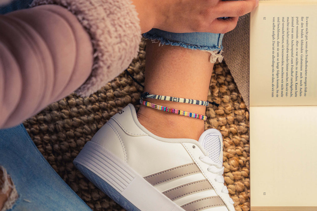 2x Boho Surfer Anklet - Yellow + White Flat